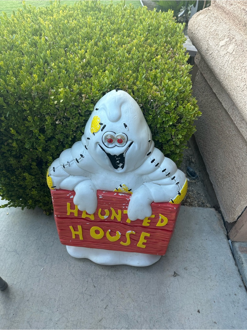 Vintage Haunted House Ghost Lawn Decor - White Ghost with Red Sign